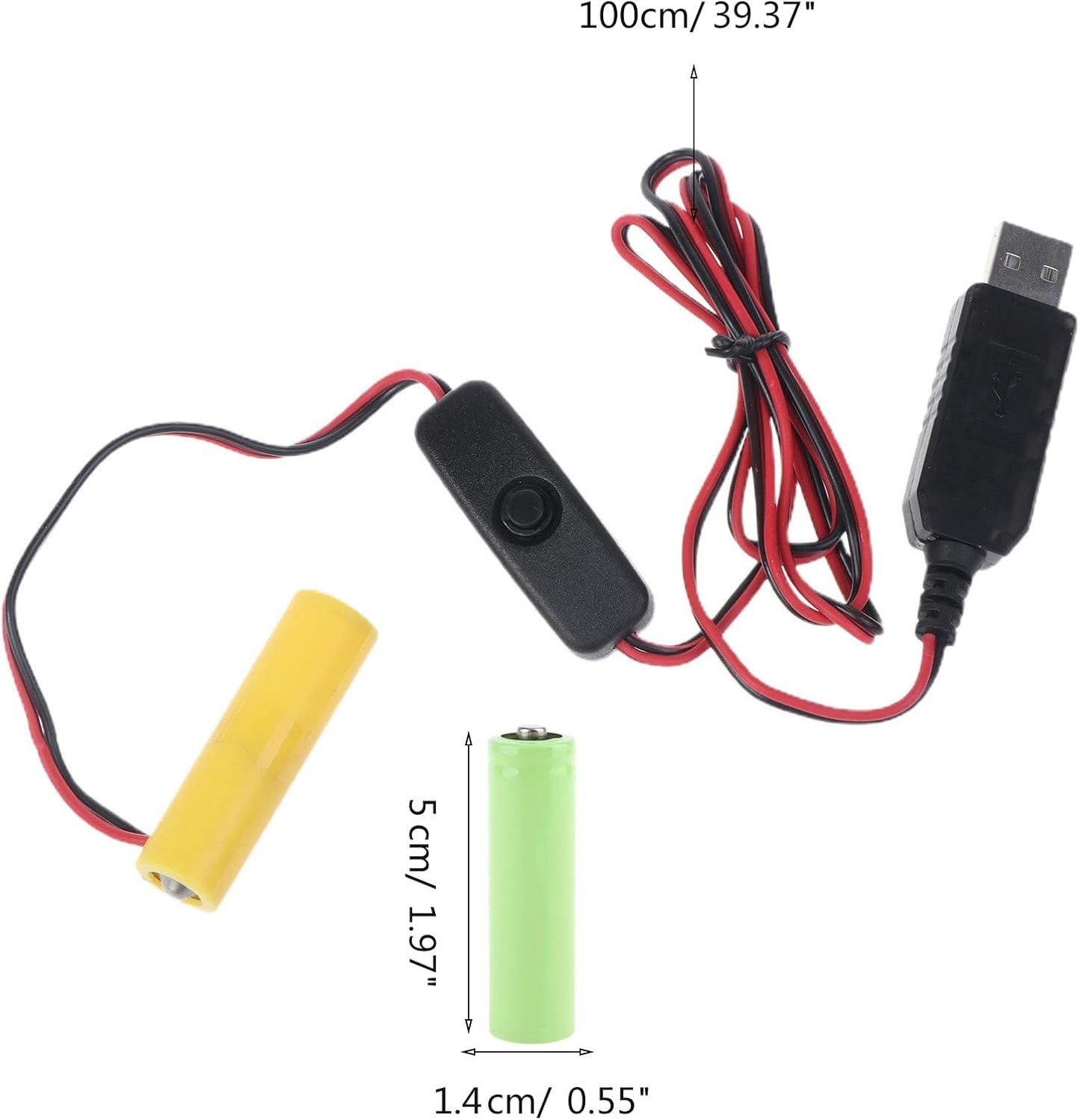 RUINBNC 2pcs 1.5V LR6 USB Power Converter Battery Replace AA Connect for LED Light Remote Control Power Supply Cables