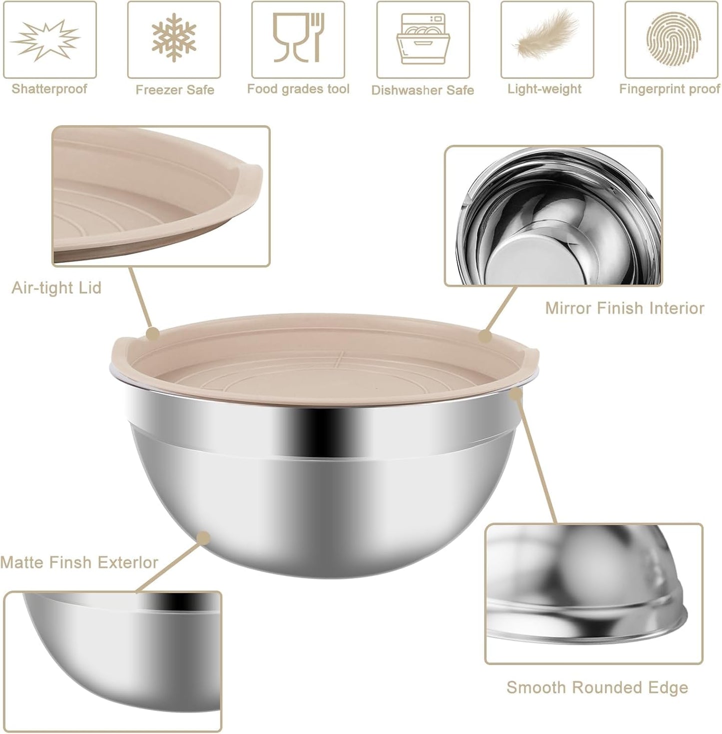 WEPSEN Mixing Bowls Set - 25PCS Stainless Steel Nesting Bowls with Lids | 7QT to 1.5QT for Cooking & Serving