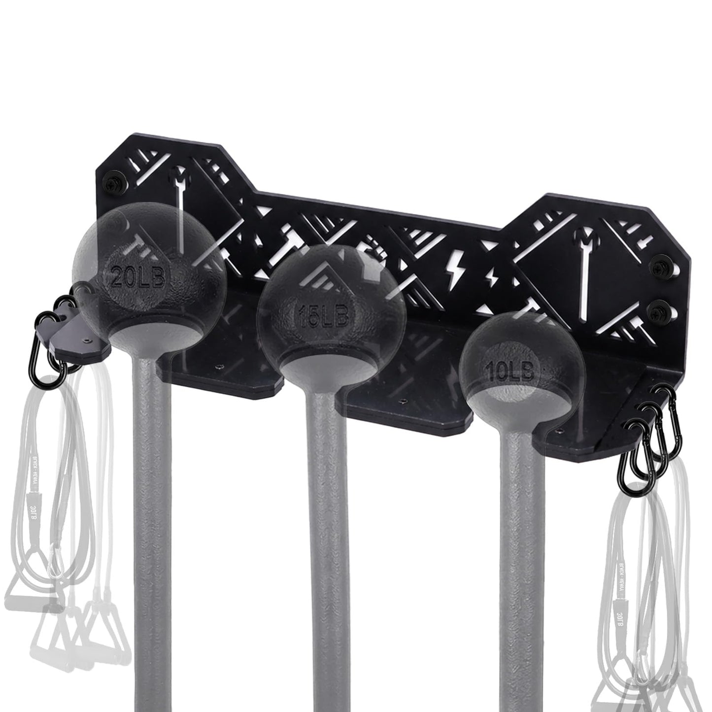 Macebell Storage Rack | Heavy-Duty Wall Mount Holder, 5.75mm Solid Thick Steel for 3 Sizes Mace Bells & Indian Clubs, UHMW Protective Padding with Complete Multi-Surface Mount Hardware