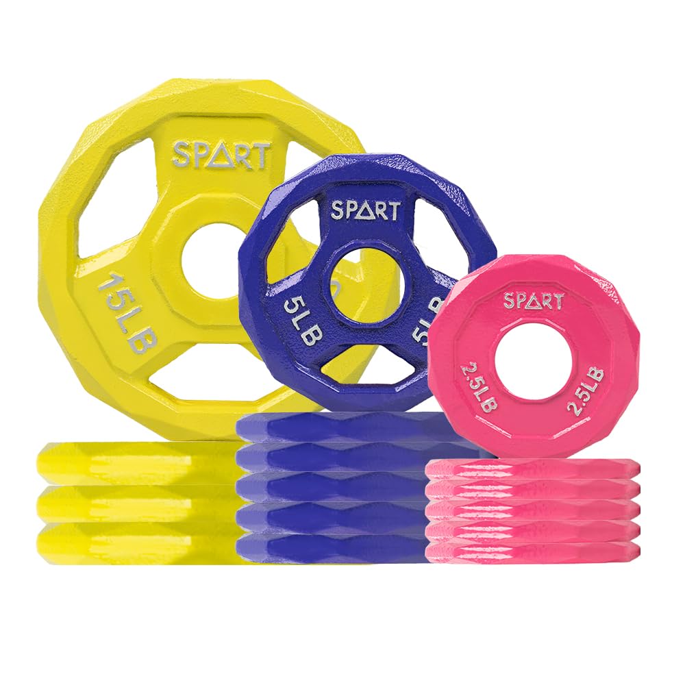 SPART Color Coded Weight Plate 105LB Combo Set, 2-Inch Cast Iron Metal Weight Plates for Barbell,Solid Cast Iron Olympic Weight Plates for Strength Training, Weightlifting, Crossfit