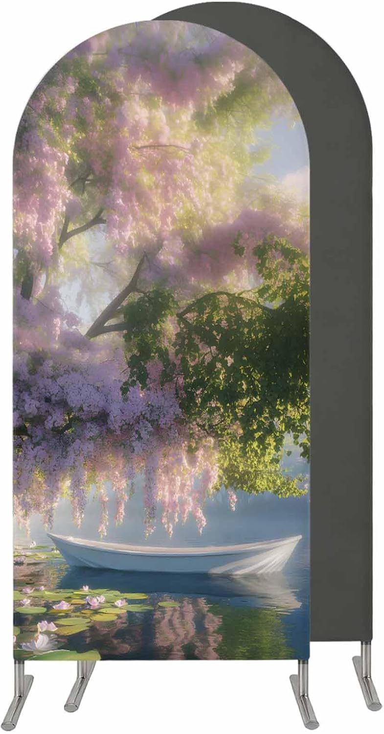 Jnbasdffb 6.6 Forest Flowers Wedding Arch Cover,Stretchy Spandex Arch Backdrop Stand Covers FT,Pink Green Oil Painting