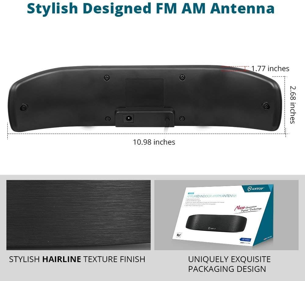 ANTOP 50 4G Radio Antenna, Indoor Amplified AM FM Antenna Miles Multi-Directional Reception for Stereo Radio Audio