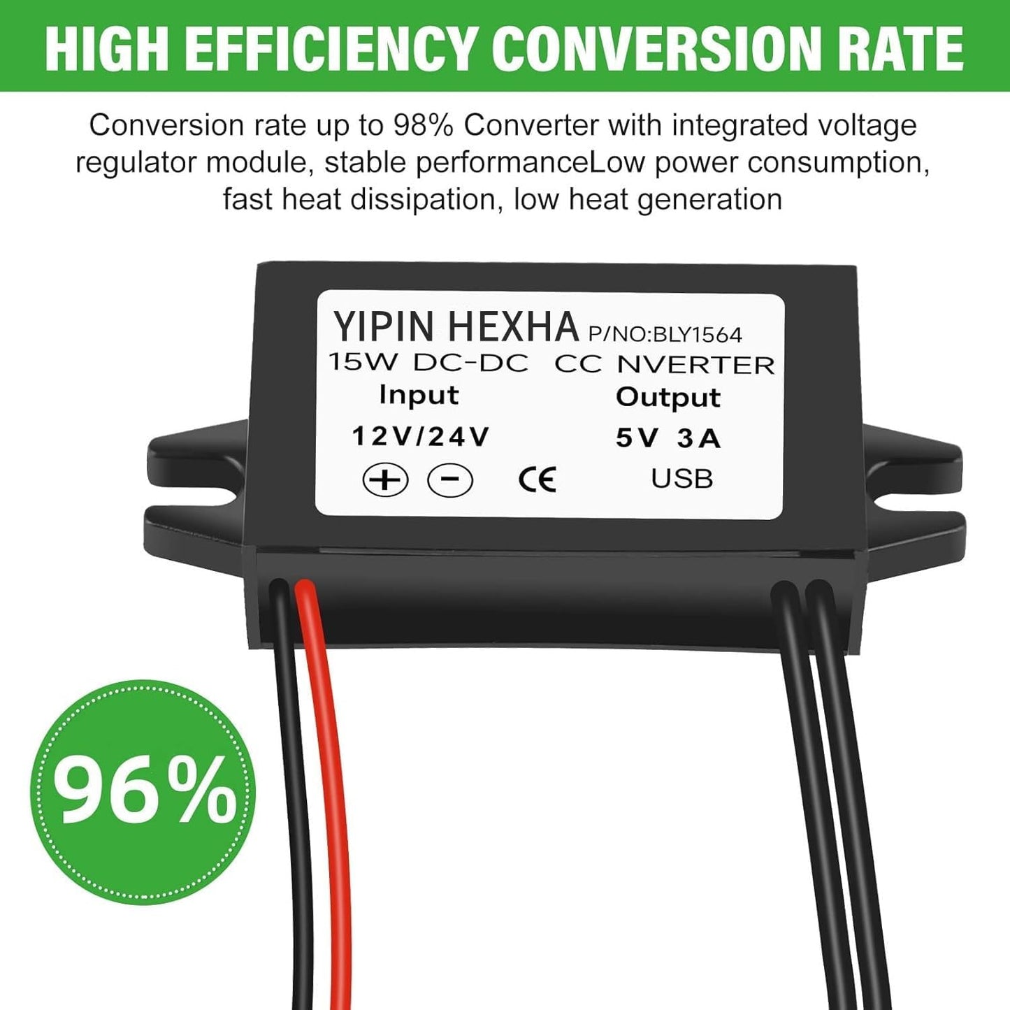 YIPIN HEXHA DC12V/24V 5V 3A 15W to USB Converter Buck Module Power Adapter DC Power Adapter Converter Buck Regulator
