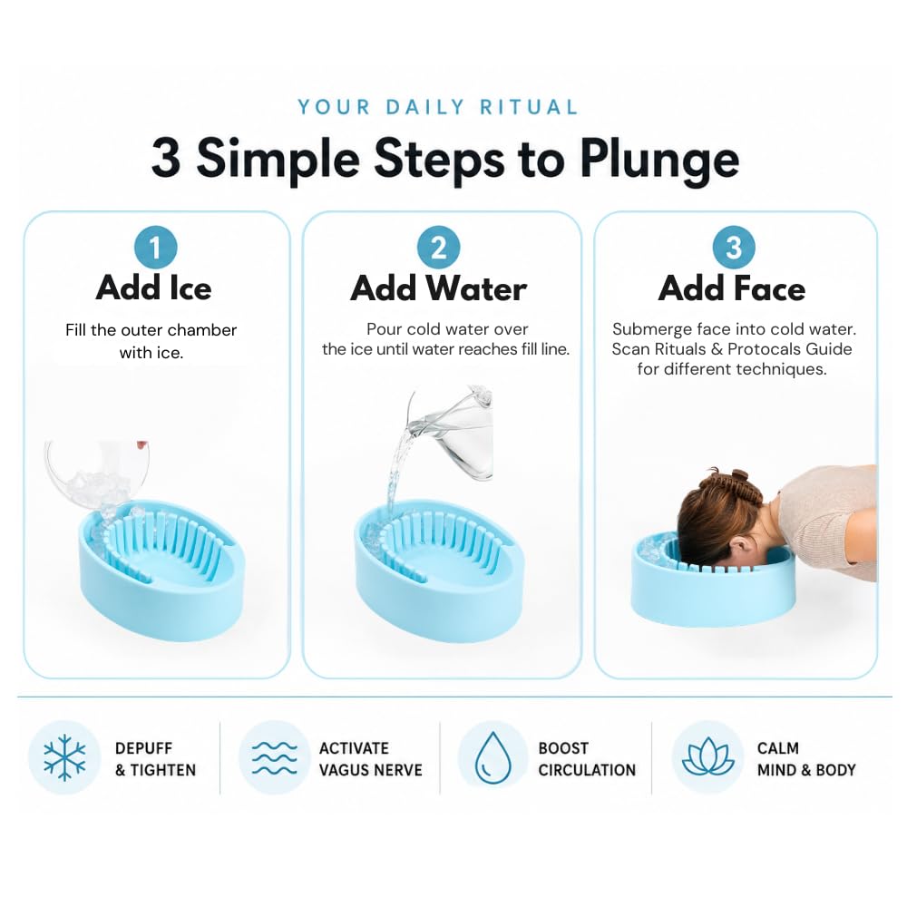 Arauris Facial Cold Plunge Ice Bowl with Separate Chamber for Ice & Breathing Tube - Patented Face Ice Bath Bowl for Cold Water Therapy - Depuffing, Tightening and Brightening Skincare Tool