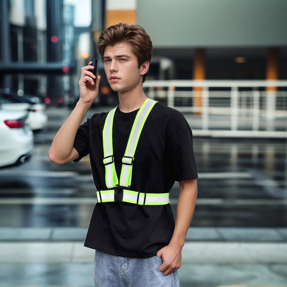 IDOU Pro Version 2.0 IN High Visibility Reflective Safety Strap | Adjustable Elastic Hi Vis Reflective Vest for Construction, Running, Cycling | Men & Women's Yellow Work Vest Plus/M