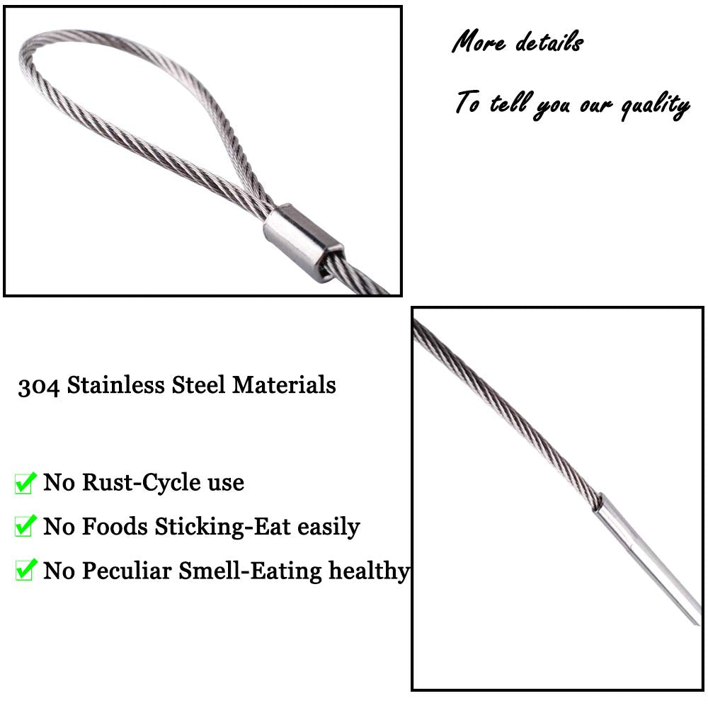 Wadoy Flexible BBQ Skewers for Grilling, 29 Inch Stainless Steel Cable Skewers, Reusable Kabob Skewers for Grill, Barbecue Camping 8 Pcs