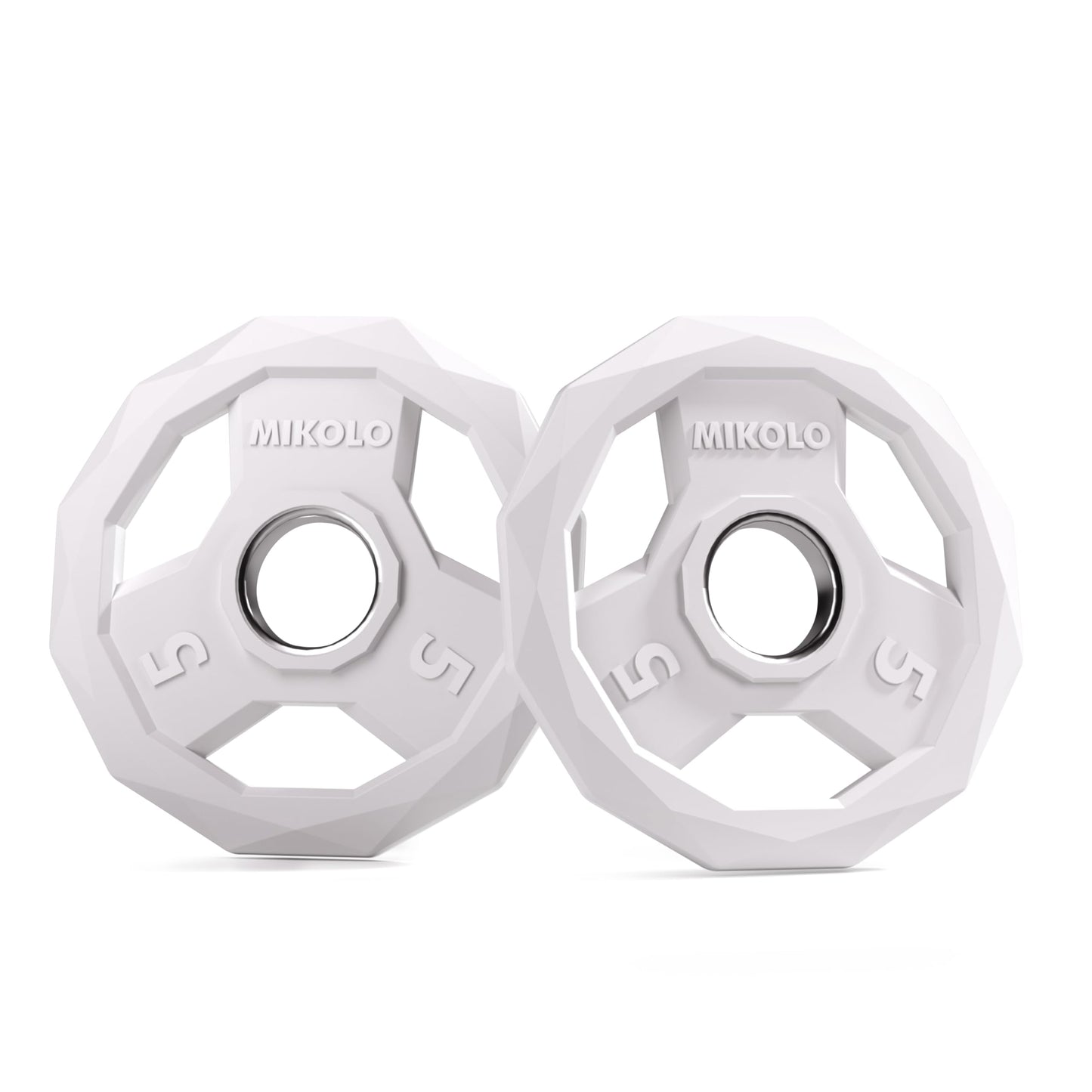 Mikolo Olympic Weights Set 2-Inch Rubber Plates, 12-Sided Non-Roll Rubber Grip with 3 Handles for Home Gym, Strength Training 5LB Pair