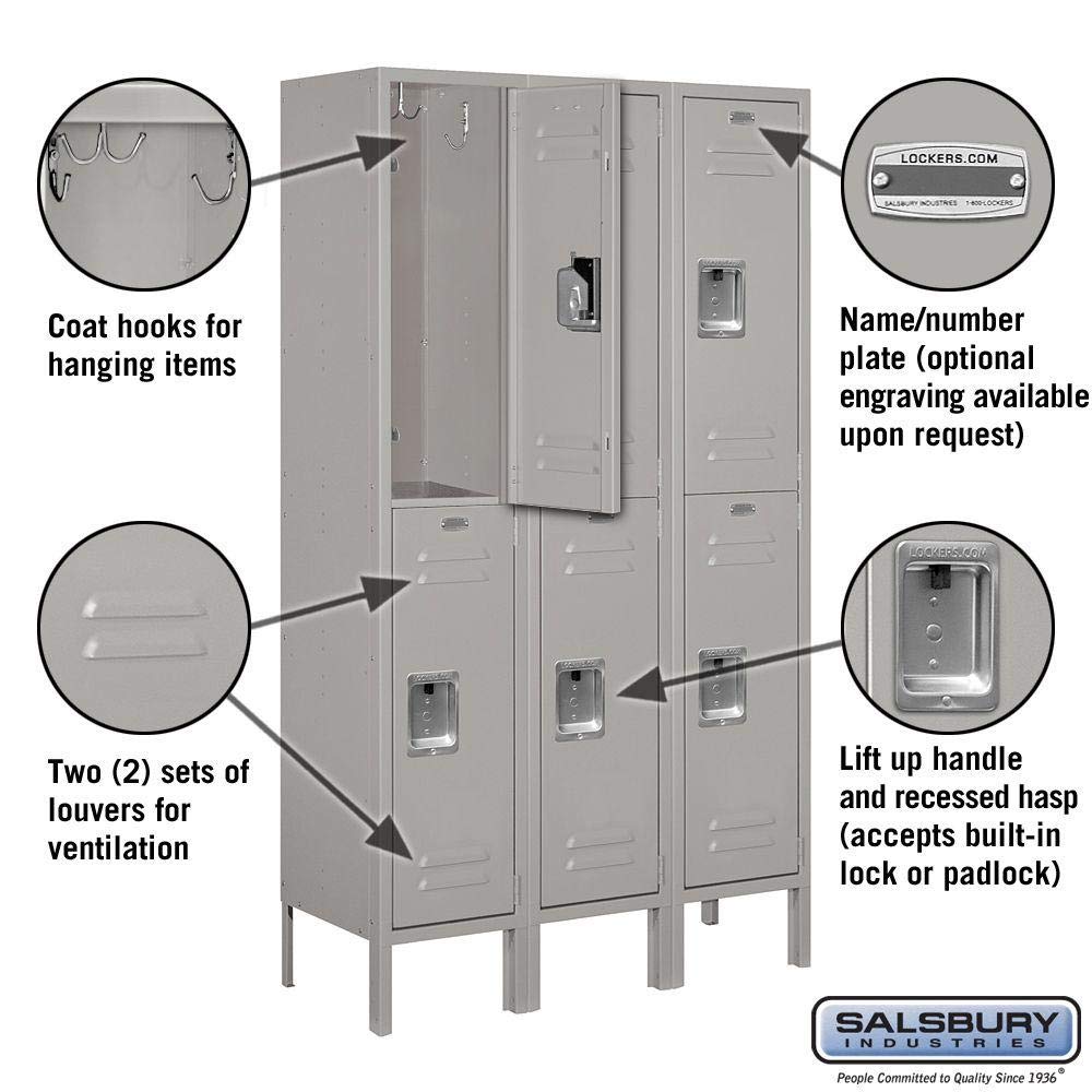 Salsbury Industries 62352GY-U Unassembled Standard Metal Locker with Double Tier,Grey