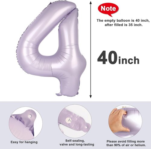 40 Inch Large Number Balloons by [Brand Name] - Cream Purple 4 Balloons for Birthdays & Graduations