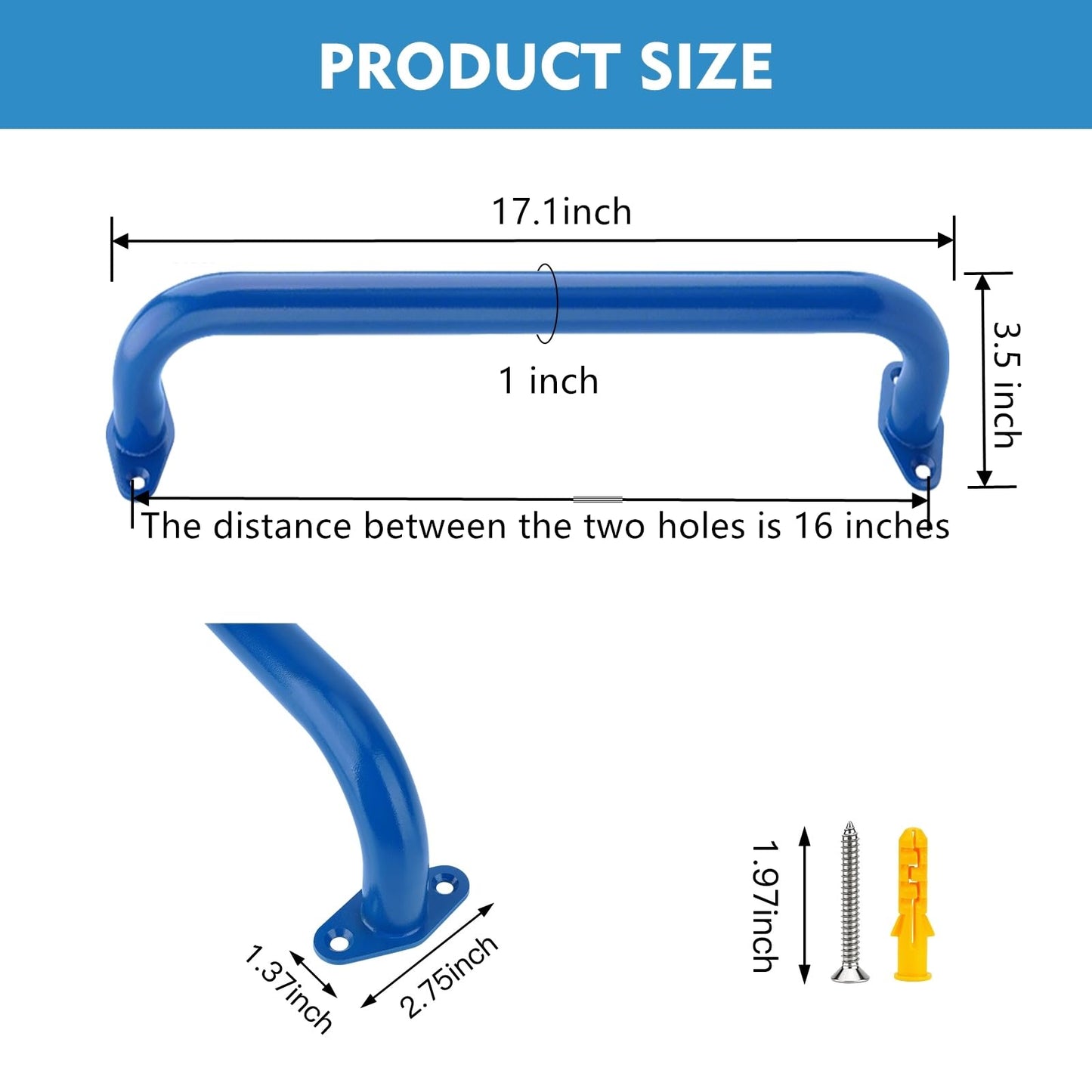 BiJun17 inch Metal Playground Handles,Monkey Bars Indoor Heavy Duty Ceiling Grab Bars for Indoor Outdoor Playgrounds Climbing Frames,Treehouses and Wall ladders (Blue Set of 6)