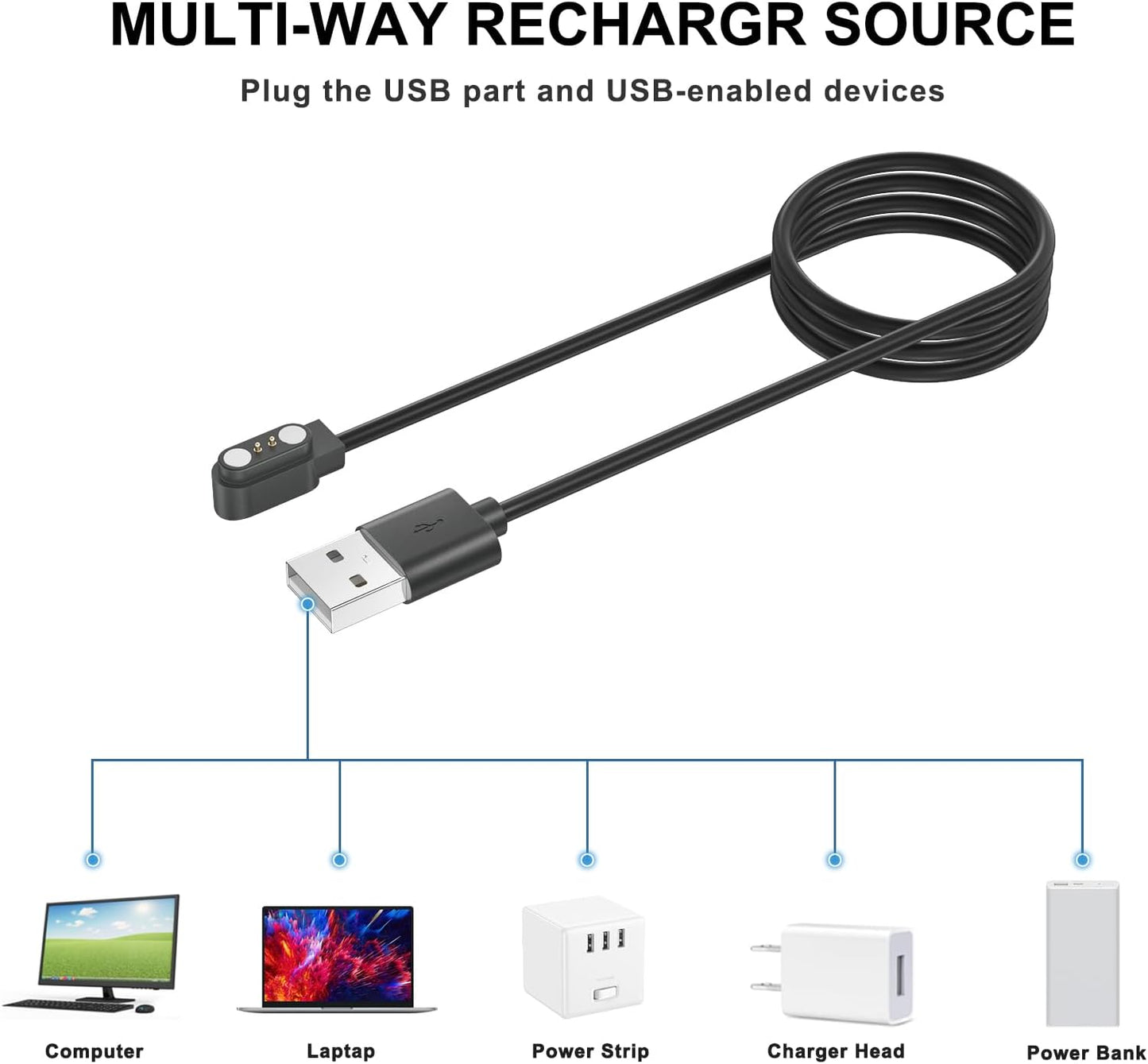 Meliya 2-Pack Compatible for Bark Smart Watch Charger, Replacement Magnetic USB Charging Cable Cord