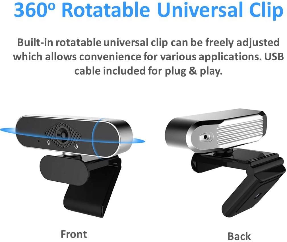 Wennyn 1080P 1080P 360 Webcam HD with Microphone & Privacy Cover, USB Web Cam with Live Streaming HD Video for Mac, PC
