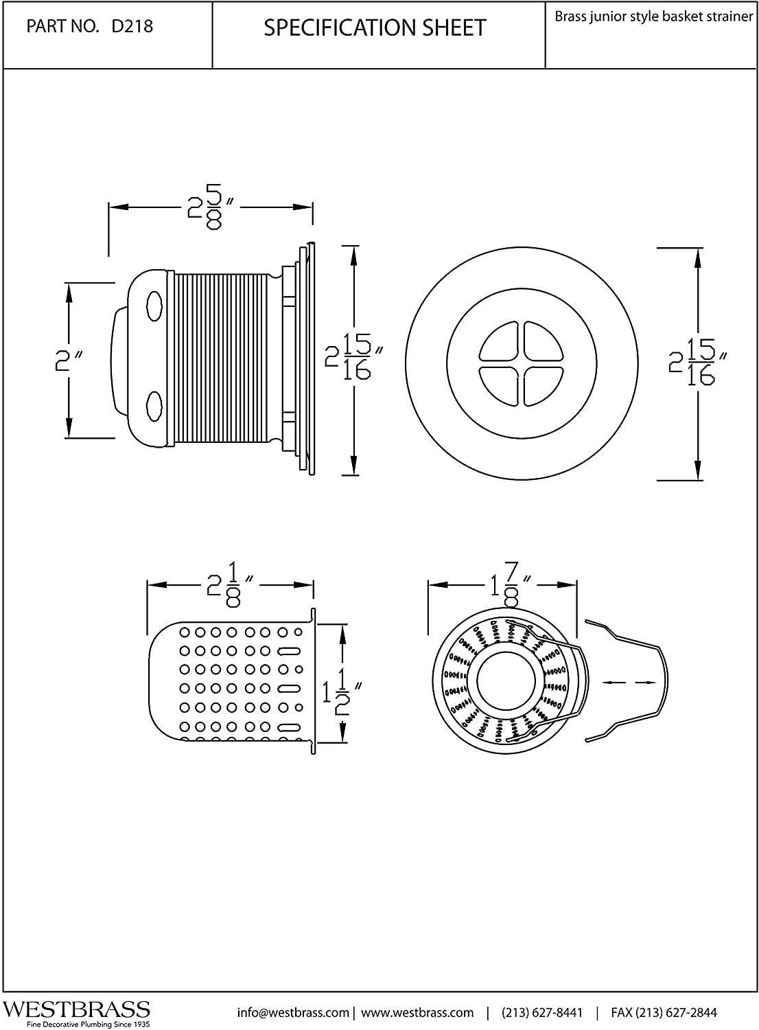 Westbrass D218-50-12 Junior Bar and Laundry Sink Drain Assembly with Removable Strainer Basket, Oil Rubbed Bronze (50-Pack)