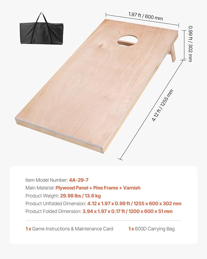 VEOVR Cornhole Set, Corn Hole Game Boards, Wood Portable Toss Board, Indoor and Outdoor Cornhole Play for Adults for Yard, Backyard, Beach, Camping