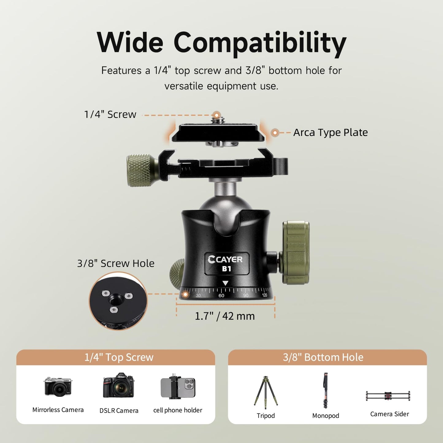 Cayer CH35 Travel Camera Tripod with Ball Head, Compact Carbon Fiber Tripod, 53.6" Compact Camera Stand for Mirrorless Cameras Video Camcorder Mobile Phone Webcam