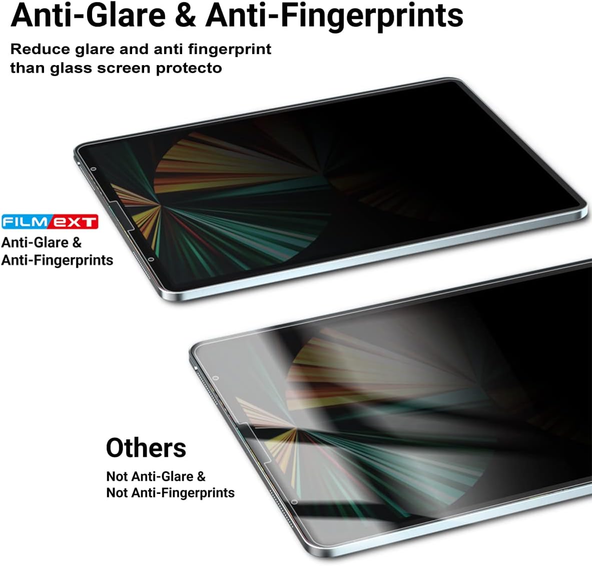 12.9 M1 M2 2022 2021 2018, 12.9" 6th 5th 4th 3rd, FILMEXT Magnetic iPad Pro Privacy Screen Protector Removable