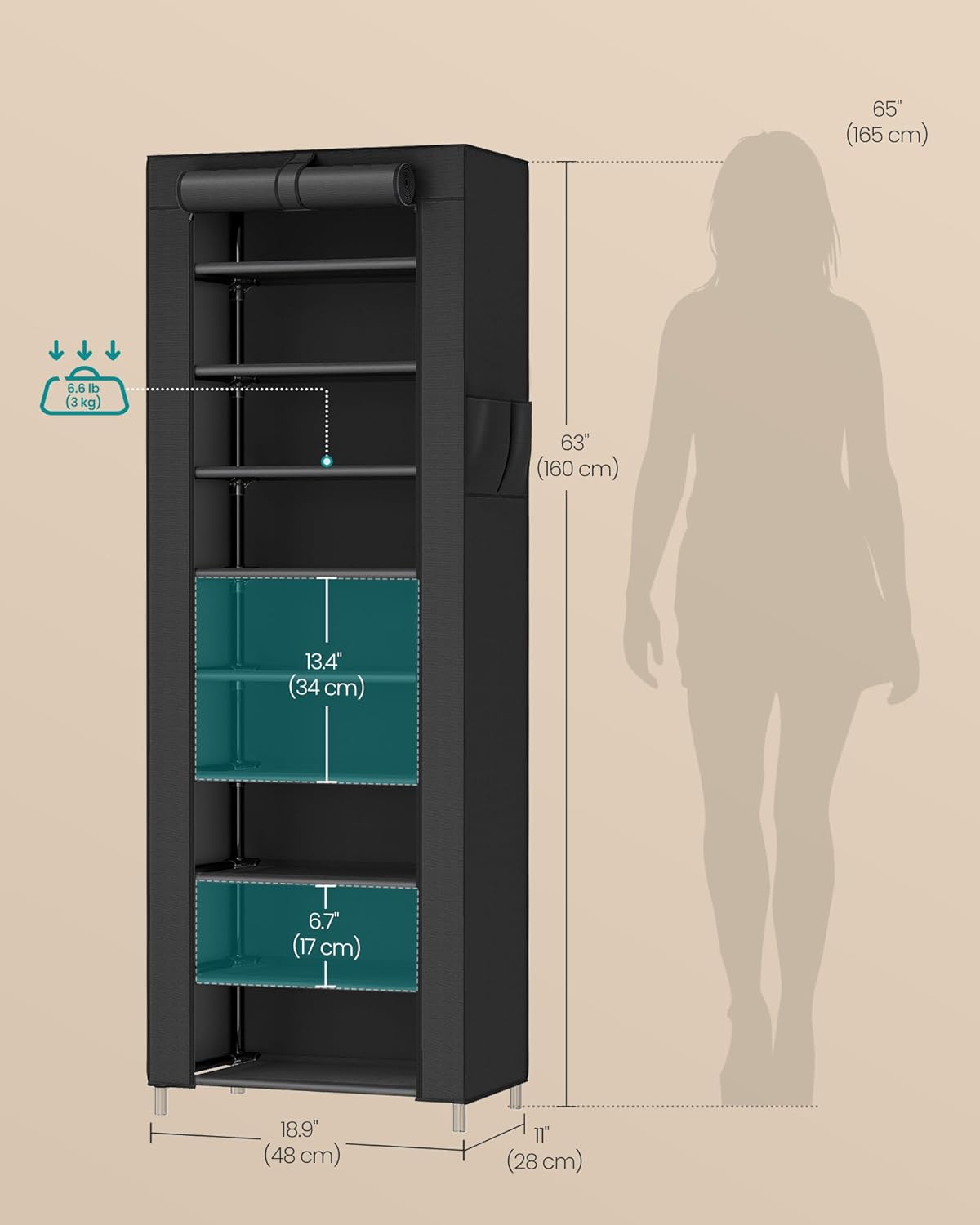 SONGMICS 10-Tier Shoe Rack - Dustproof Shoe Storage Cabinet for 20 Pairs - Black Free-Standing Organizer
