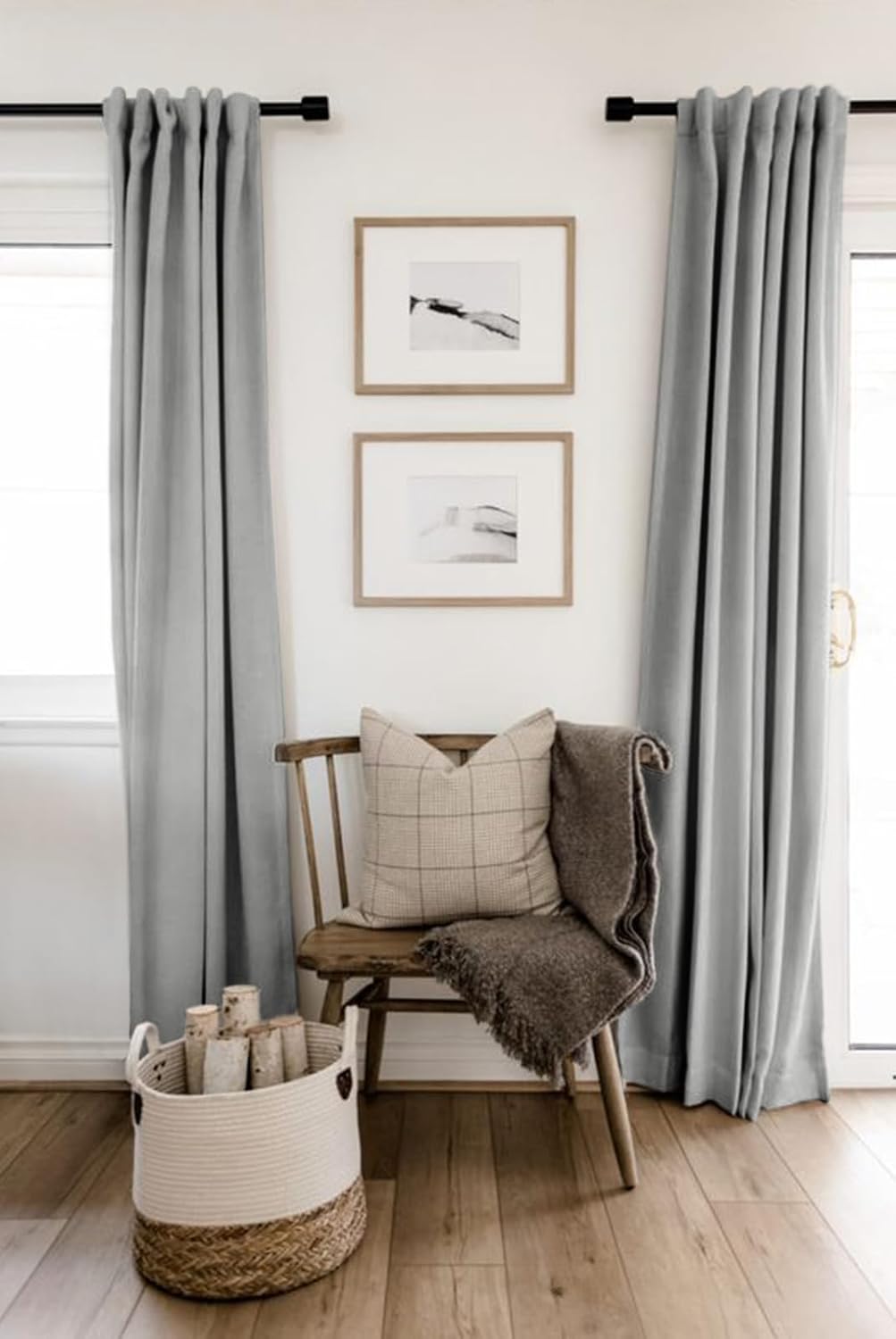 Skiennix 100% Blackout Linen Curtains - Thermal Insulated Drapes for Bedroom | 2 Panels Set, 50" W x 84" L, Ash Grey
