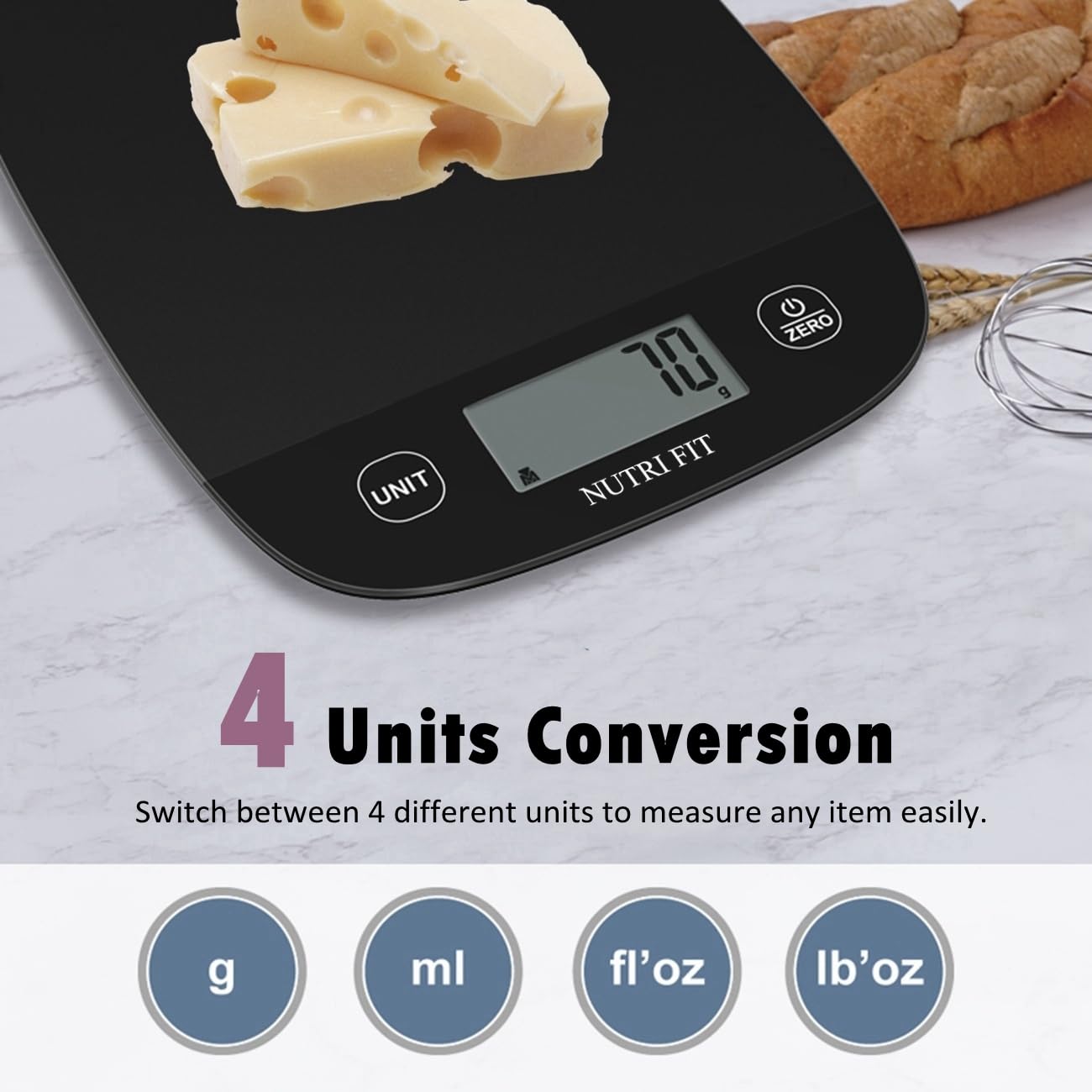 Nutri Fit Digital Food Scale - Accurate Weight Measurement for Cooking & Baking | Ultra Slim Black, 0.1oz Tare