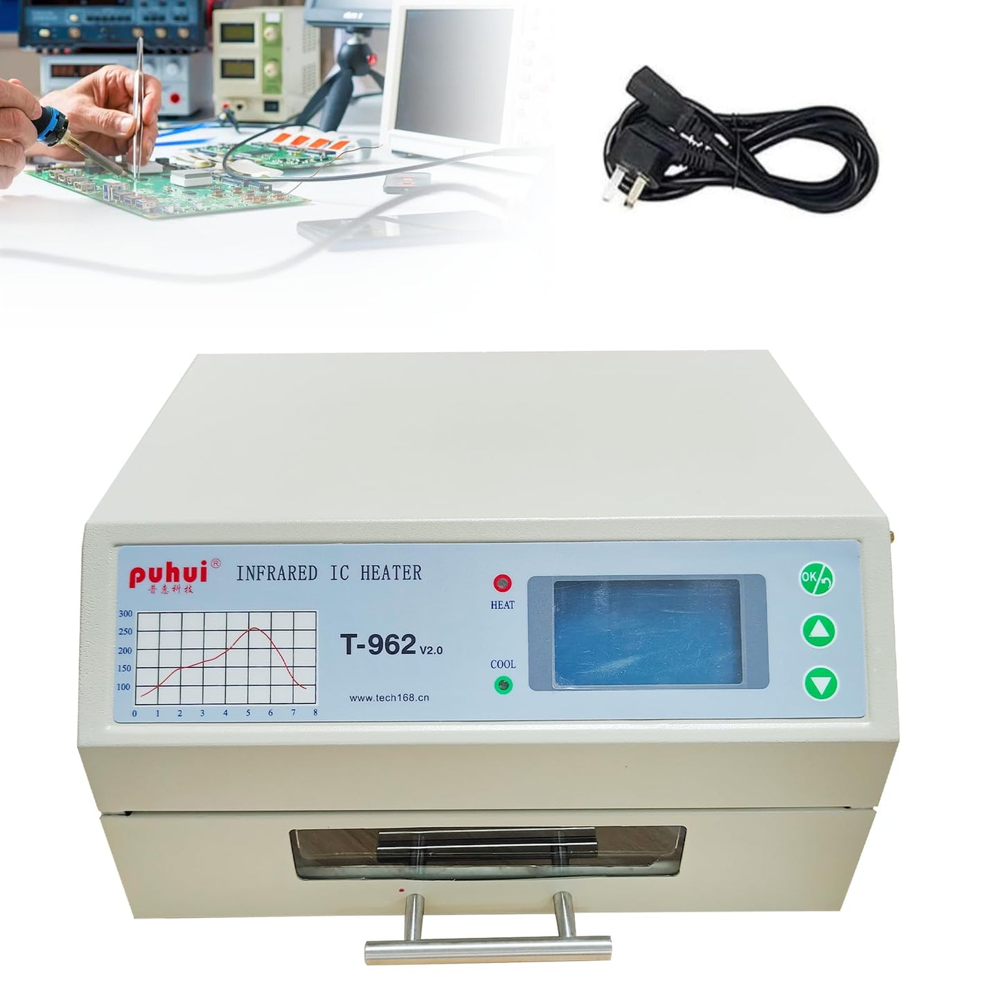 T962 Reflow Oven 110V, 800W Soldering Reflow Station, Infrared Preheat Soldering Station Temperature Range: 0 ° -280 ° C, Suitable for Electronic Digital and PCB Board Soldering