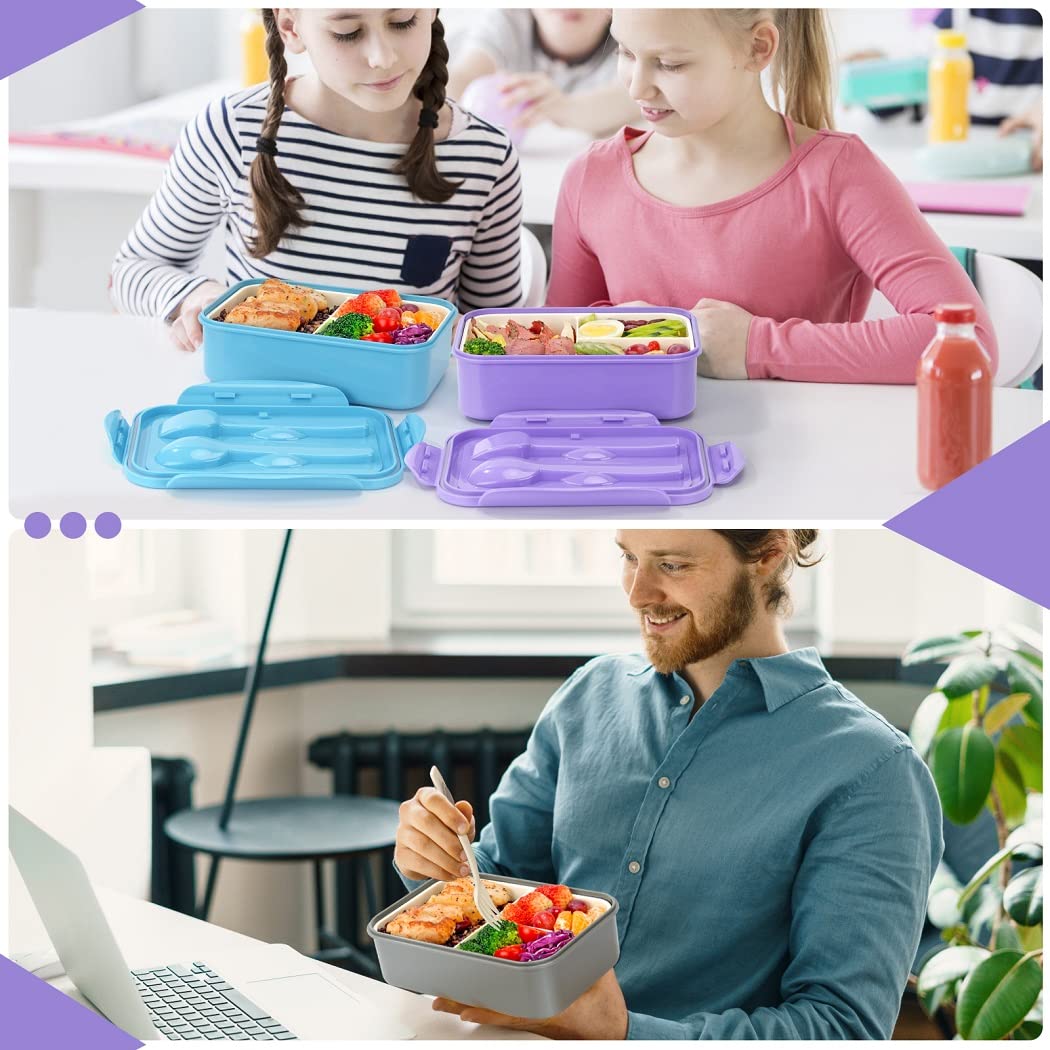 Bento Boxes for Adults - 1100 ML Bento Lunch Box Container For Kids With Spoon & Fork - Durable Perfect Size for On-the-Go Meal, BPA-Free and Food-Safe Materials(Grey)