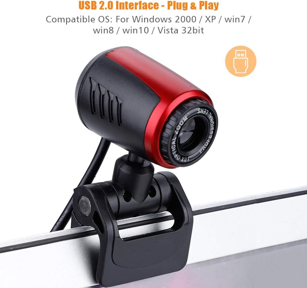 ASHATA 0.3MP 360 2000 32bit Webcam for Computer, Degree Web Camera Cam with Mic for PC Laptop for Skype/for MSN