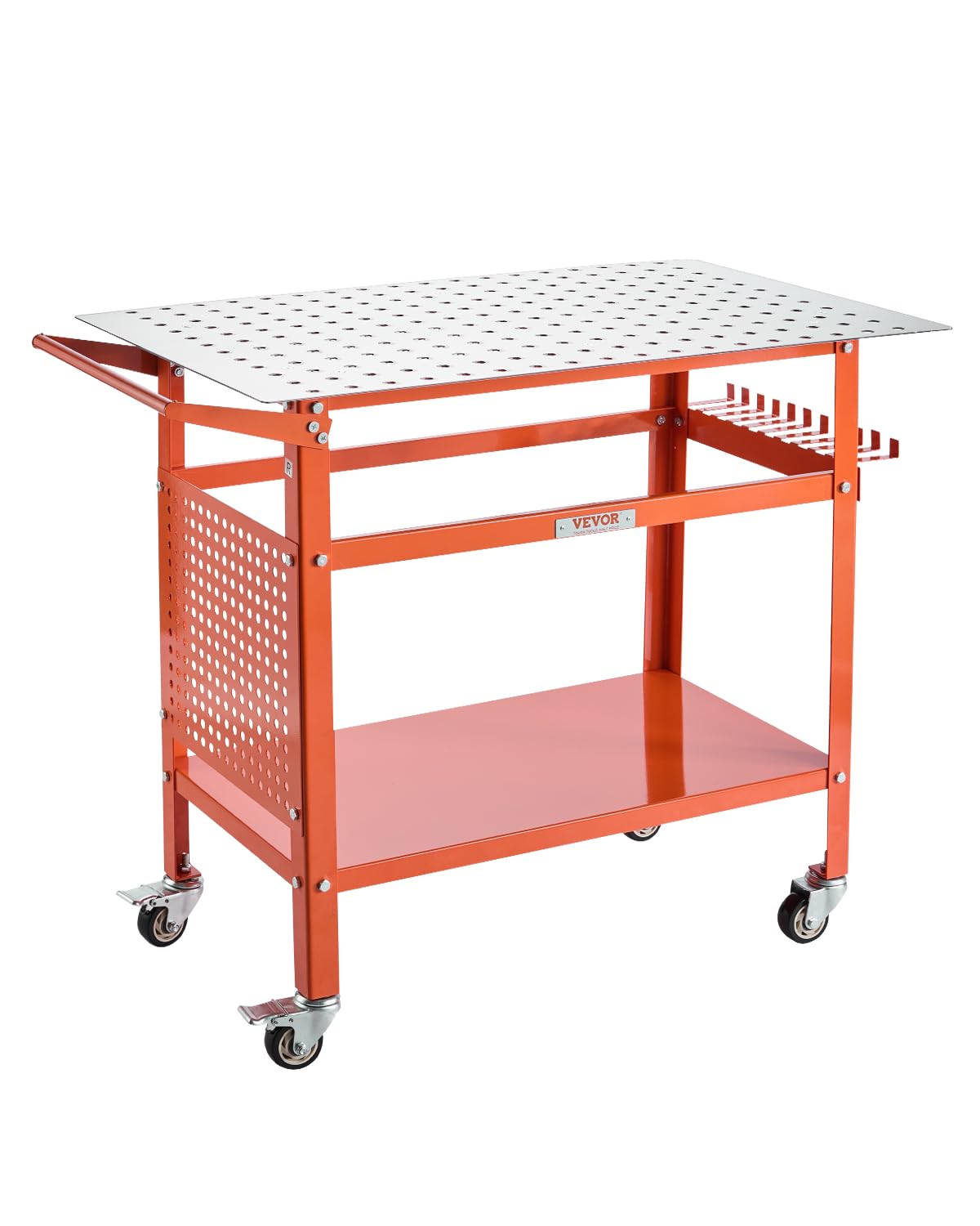 VEVOR Welding Table, 40" x 24" Welding Workbench Table with 800LBS Static Weight Capacity, Movable Steel Work Bench with 4 Wheels (2 with Brake), Double-Layer Storage Board and 5/8-inch Fixture Holes