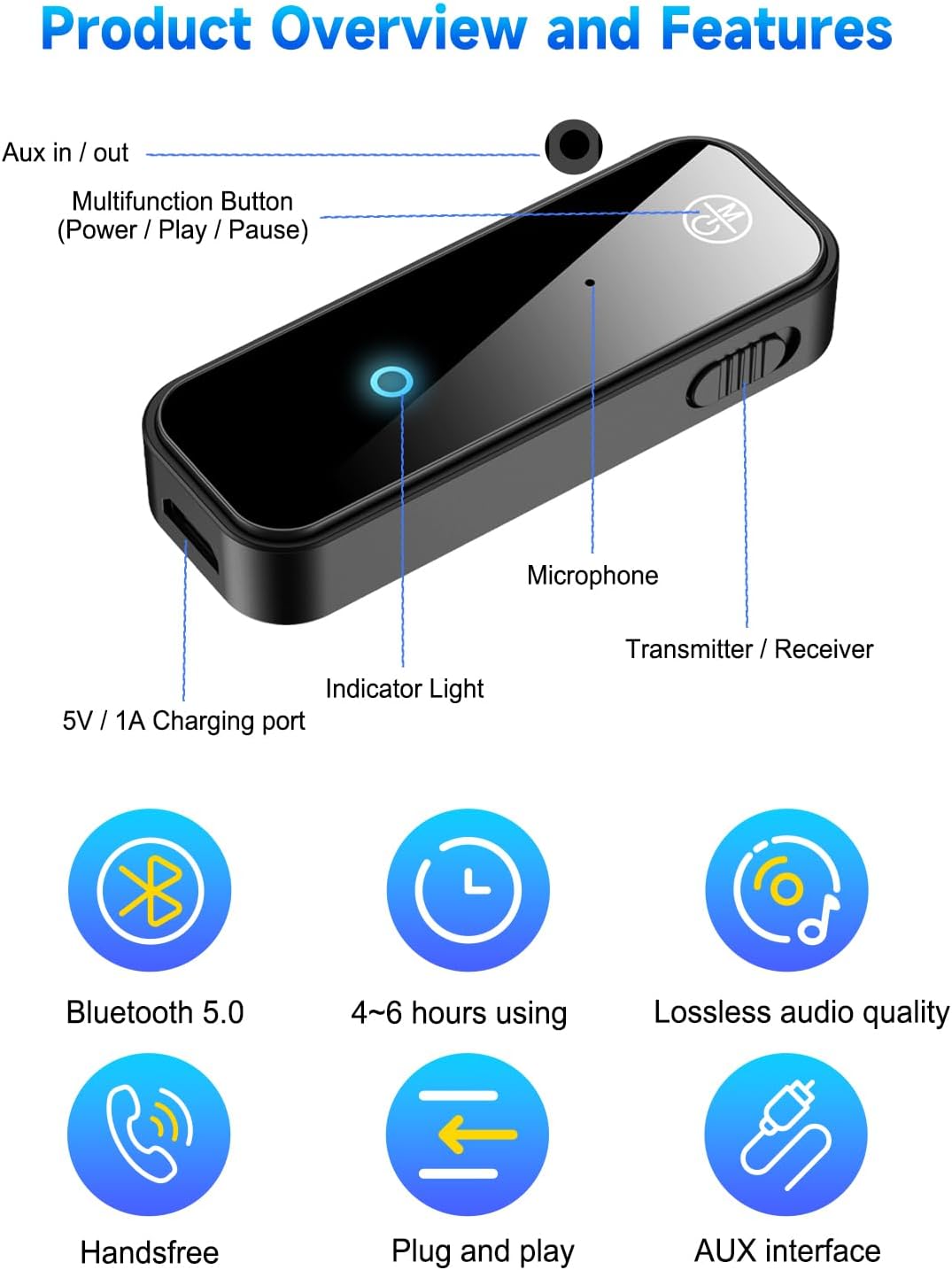 ALYNIC 5.4 2 1 3.5mm 3.5 AUX Bluetooth Adapter for Car, in Wireless Bluetooth Transmitter and Receiver, Jack RCA