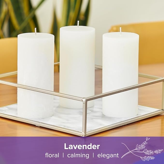 Simply Soson Lavender Scented Candle Set - 3x6 Ivory Pillar Candles for Home Aromatherapy Gift