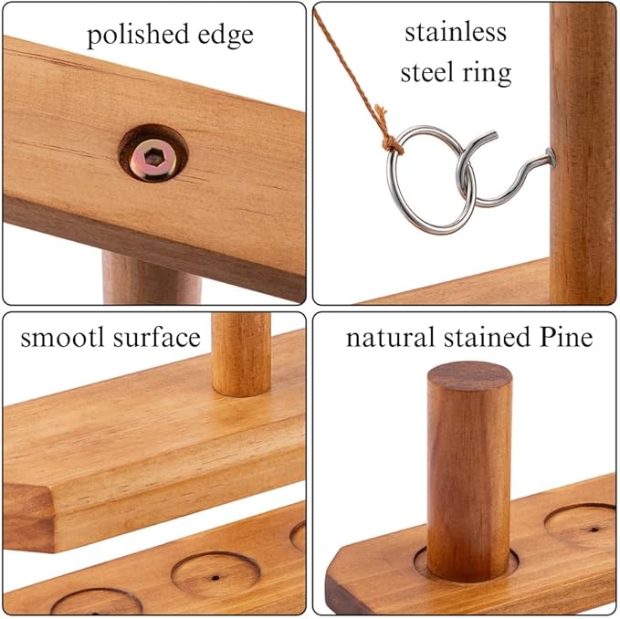Wooden Hook and Ring Toss Game - Large 15.7" x 13" - Indoor/Outdoor Fun for Adults, Bars, Home & Parties