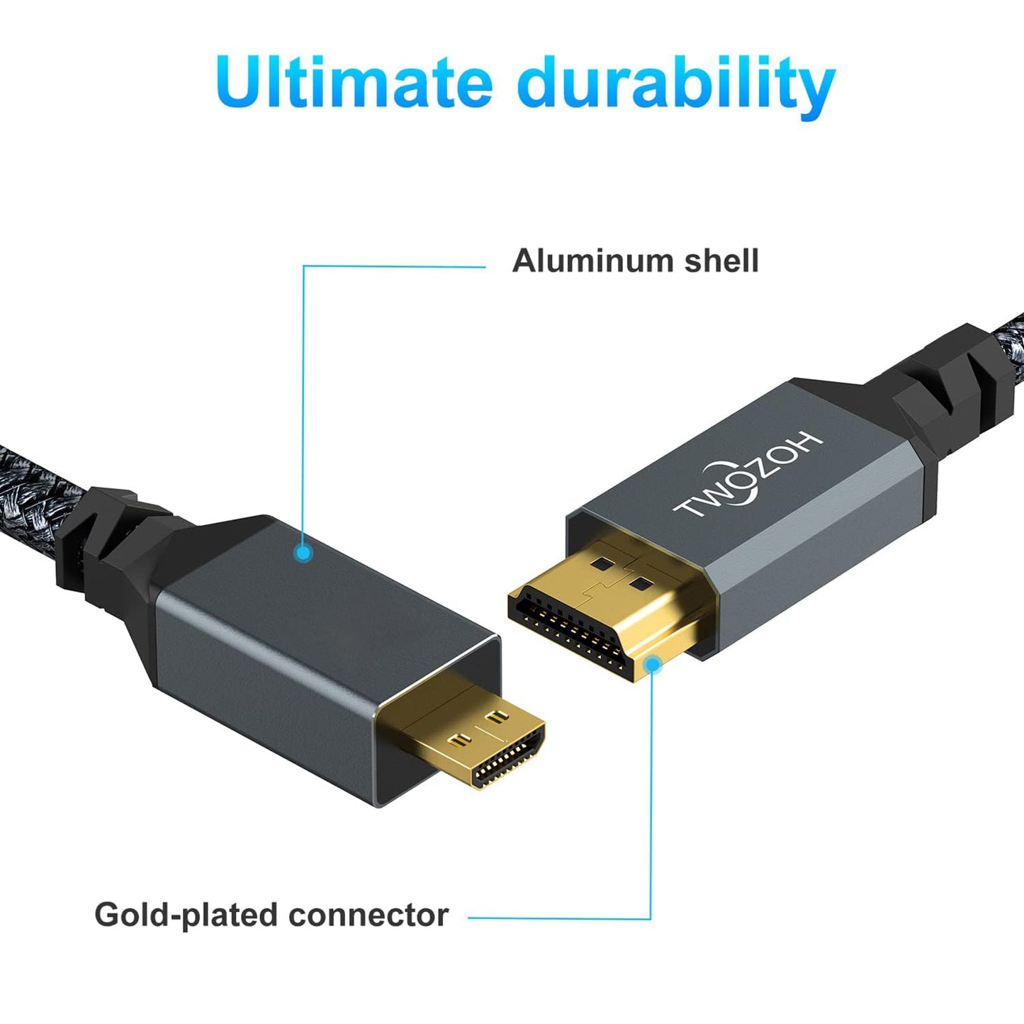 Twozoh 30FT, 1080p 7/8/9 4 A6000 A6300 B500 3 Long Micro HDMI to HDMI Cable HDMI to Micro HDMI Braided Cord Support