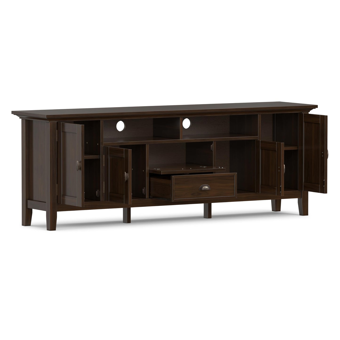 SIMPLIHOME Redmond TV Stand - 72 inch Wide Solid Wood Media Console in Brunette Brown, Transitional Entertainment Center for Living Room for TVs up to 80 Inches with Drawers and Cable Management