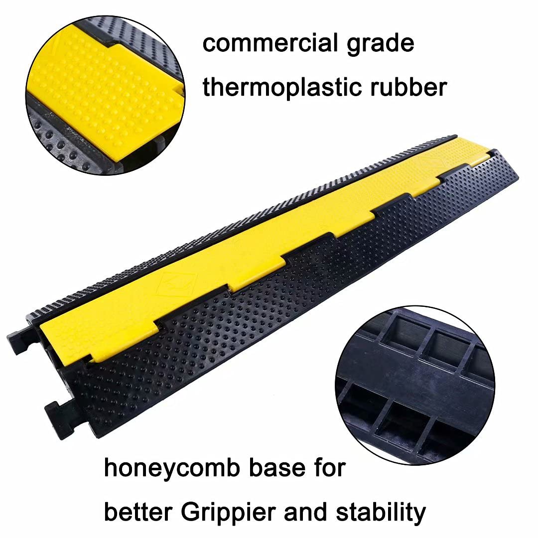 YONSHENG Rubber Cable Ramp Cord Cover Cable Protector Ramps Wire Hose Protective 2 Channel 22000Lbs Load Capacity Traffic Speed Bump for Asphalt Concrete Gravel Driveway Indoor Outdoor, 4 Pack