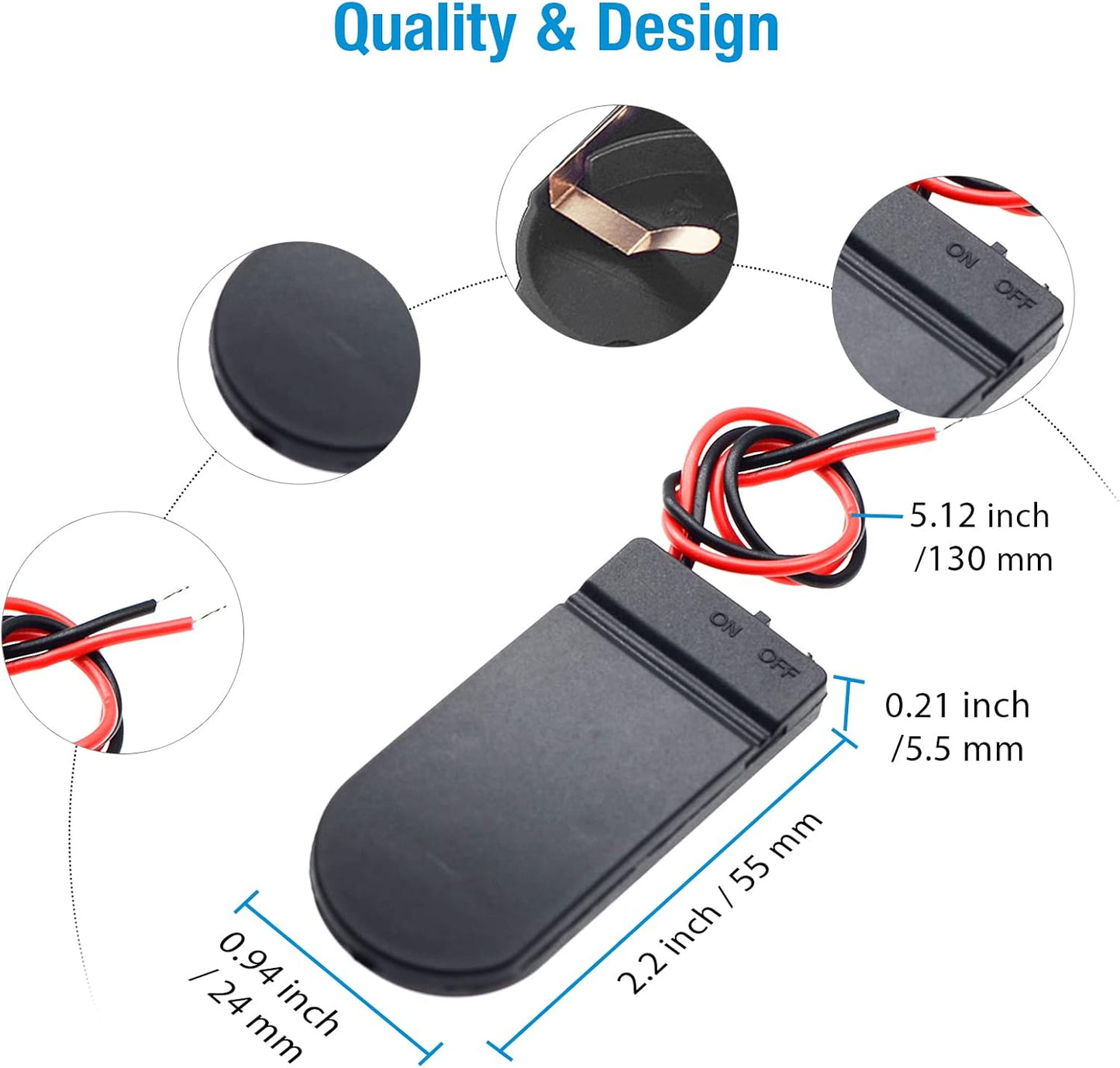 QTEATAK 6 2 3V CR2032 Pcs x Button Coin Cell Battery Holder with Leads On Off Switch