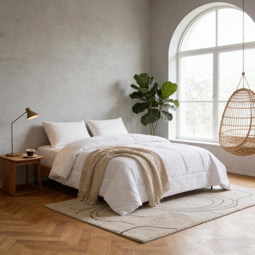 Simple&Opulence Down Alternative Comforter, King Size Duvet Insert with 100% Cotton Cover, Ultra-Soft Microfiber Quilted All Season Breathable Cooling Bed Comforter (King, White)