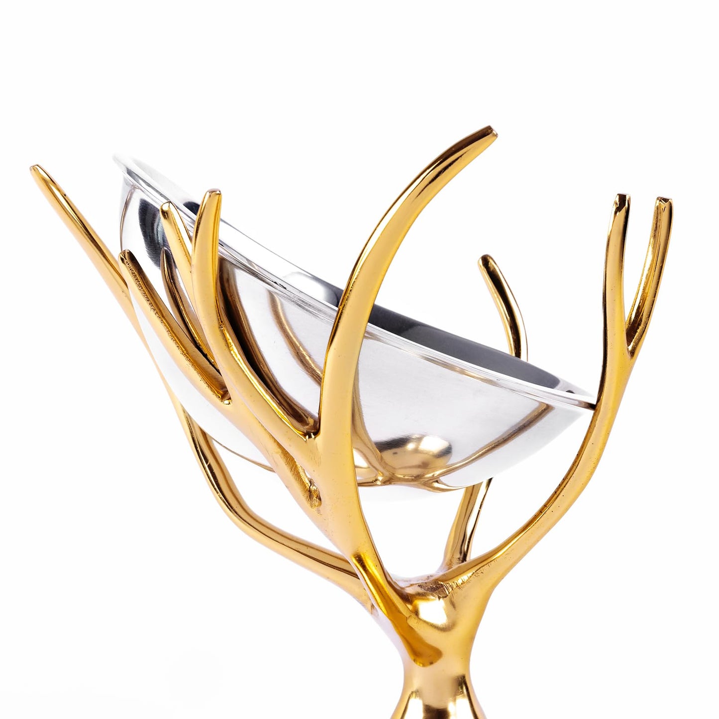 Decorative Gold Brass Branch & Aluminum Footed Bowl, Serving, Fruit, Treats or Catchall for a Table Centerpiece or Use as Pedestal Decor Piece - Serveware Home Decor, Wedding, Party, 10.1" x 9" style