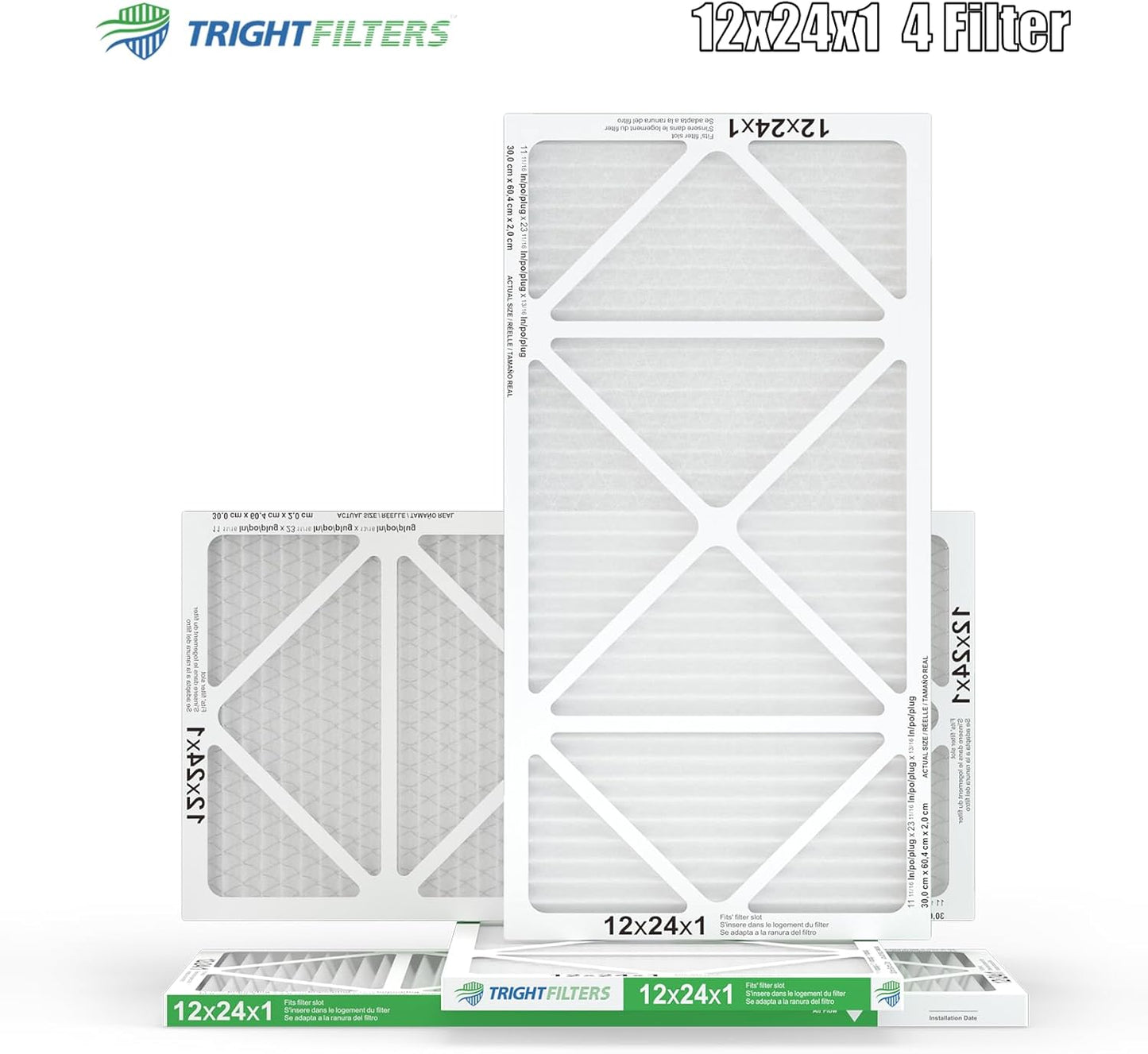 TRIGHTFILTERS 12x24x1 Air Filter - MERV 8 Pleated Dust Defense | 4-Pack Replacement for HVAC & AC Systems