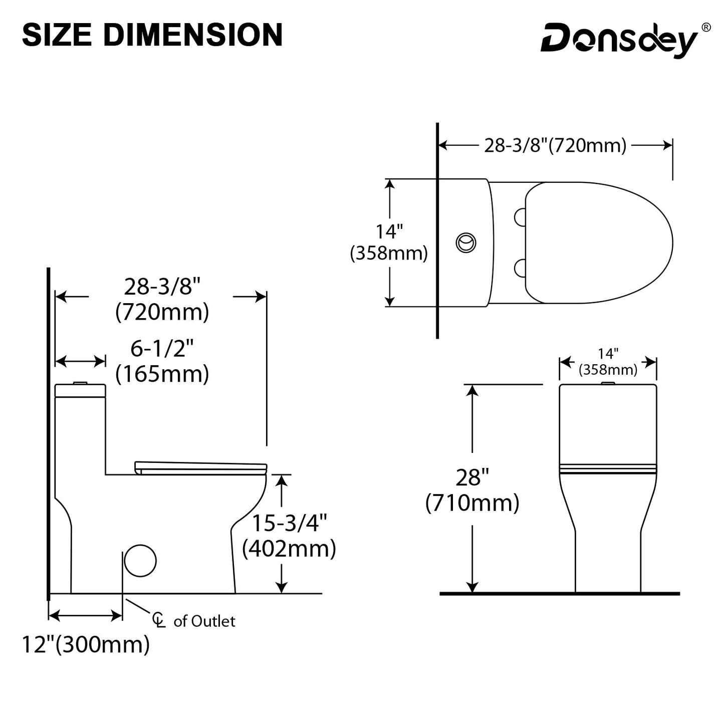 Donsdey Compact One Piece Toliet- Compact Toilet with 15.8'' Standard Seat Height Powerful Dual Fulsh Water Saving 1000g MAP ＆ 1.1/1.6 GPF 12'' Rough-in White Glossy Ceramic Toilets Bowl