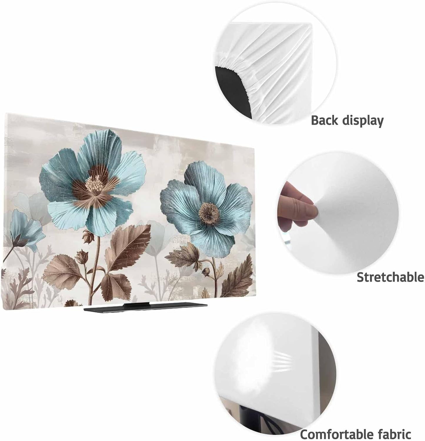 Yukro 75 Inch, 65"x37" Blue Broccoli Indoor TV Dust Cover, Farmhouse Rustic Floral Retro Victorian Style Elastic TV