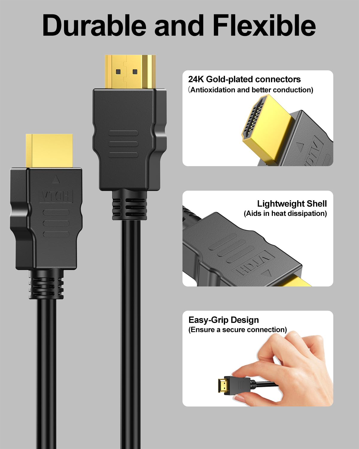 4K 6FT 2-Pack, 4K@60Hz, 2K@120Hz, 3D, PS5, HDMI Cable High Speed HDMI Cable Shielded Cord for Gaming Monitor Support