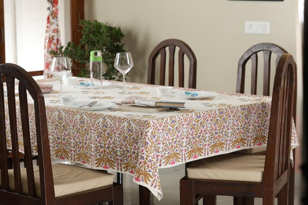 ABHOOH Hand Block Print Tablecloth for Rectangle Table, Block Print Table Cover for Kitchen Dinning Tabletop Decoration Parties Weddings Bithday Christmas (60 X 90 Inches)