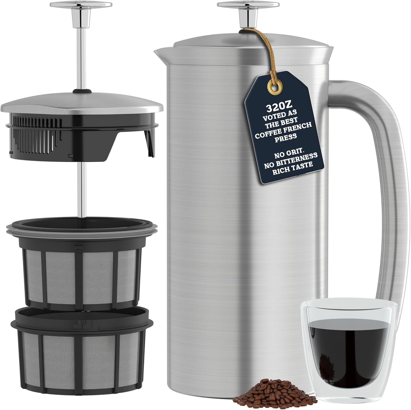ESPRO P7 32 oz Brushed Stainless Steel French Press and 32 oz Replacement Micro-Filter