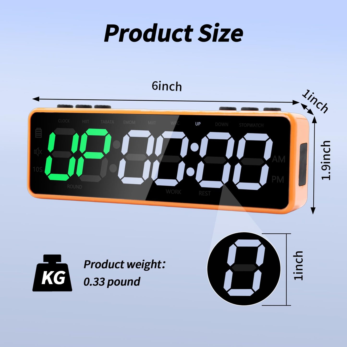 Portable Gym Timer with Strong Magnet for Home Gym, Interval Timer with Battery Supply, Workout Clock with Stopwatch, Count up/Down,Custom Interval for Fitness/Home/Boxing