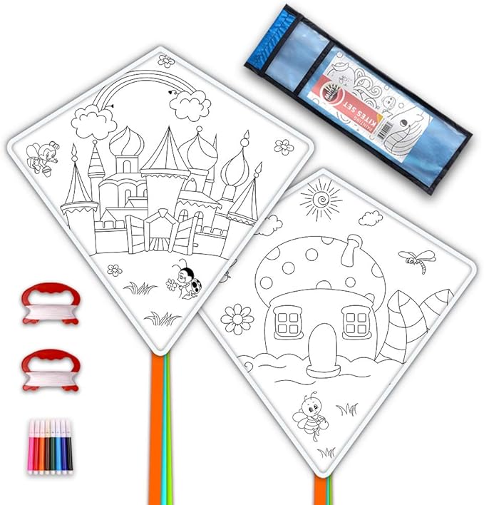 DIY Kites for Kids Kite Making Kit Bulk, Decorating Coloring Kite Party Pack,White Diamond Kite Kits
