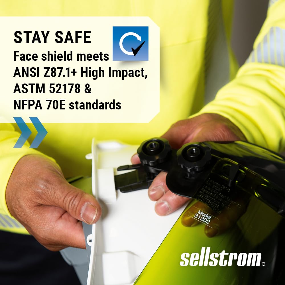 Sellstrom Full Face Shield Mask with Hard Hat - Arc Flash Rated Protective Mask for Work, for Grinding - ANSI Z87.1