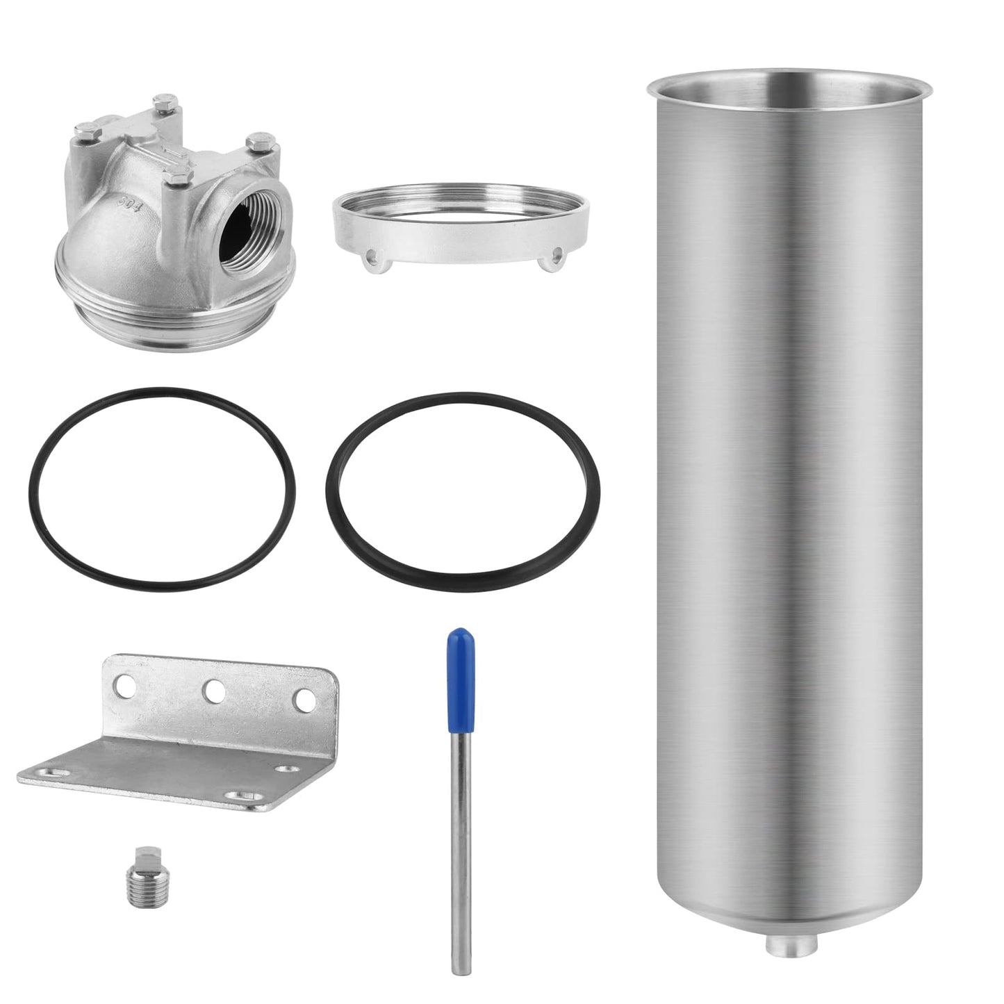 Amwater NSF/ANSI 42 Stainless Steel Whole House Water Filter Housing, 10" x 2.5" Sediment Water Filter System for Heavy Duty, Well & City Water, 3/4" NPT Port, Drain Valve Style C(Square Head)