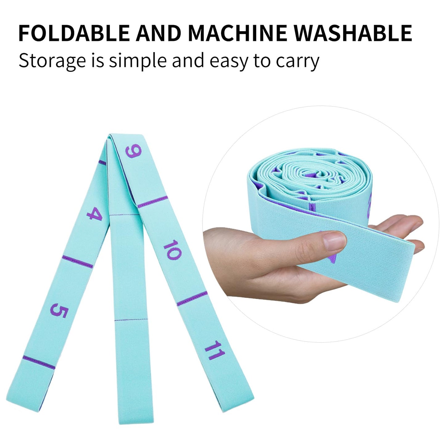 Elastic Stretching Strap with 11 Loops, Adjustable Yoga Strap for Stretching, Physical Therapy, Pilates, Dance, Ballet, Hamstring Stretcher – Non-Slip Fabric Stretch Band for Home Flexibility Workout (Blue)