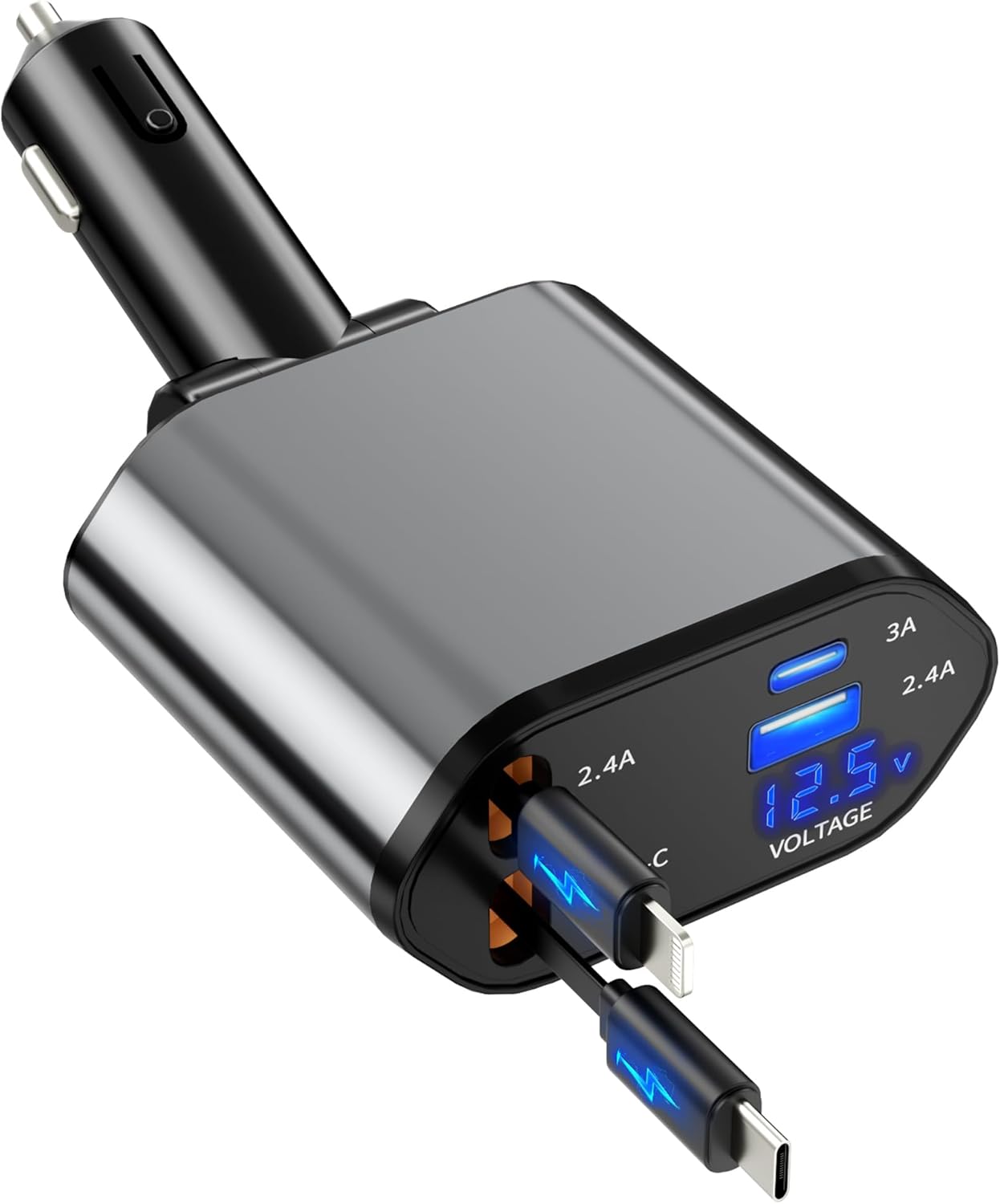 BERTHALESS 4 1 16/15/14/13/12/11/X,Galaxy,Pixel Retractable Car Charger, in Fast Charging Car Charger USB-C & USB-A