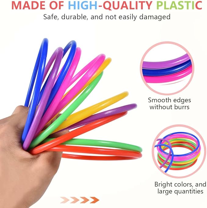 OBTANIM 24 Pcs Plastic Ring Toss Game for Kids and Outdoor Toss Rings for Speed and Agility Practice Game, Random Colors