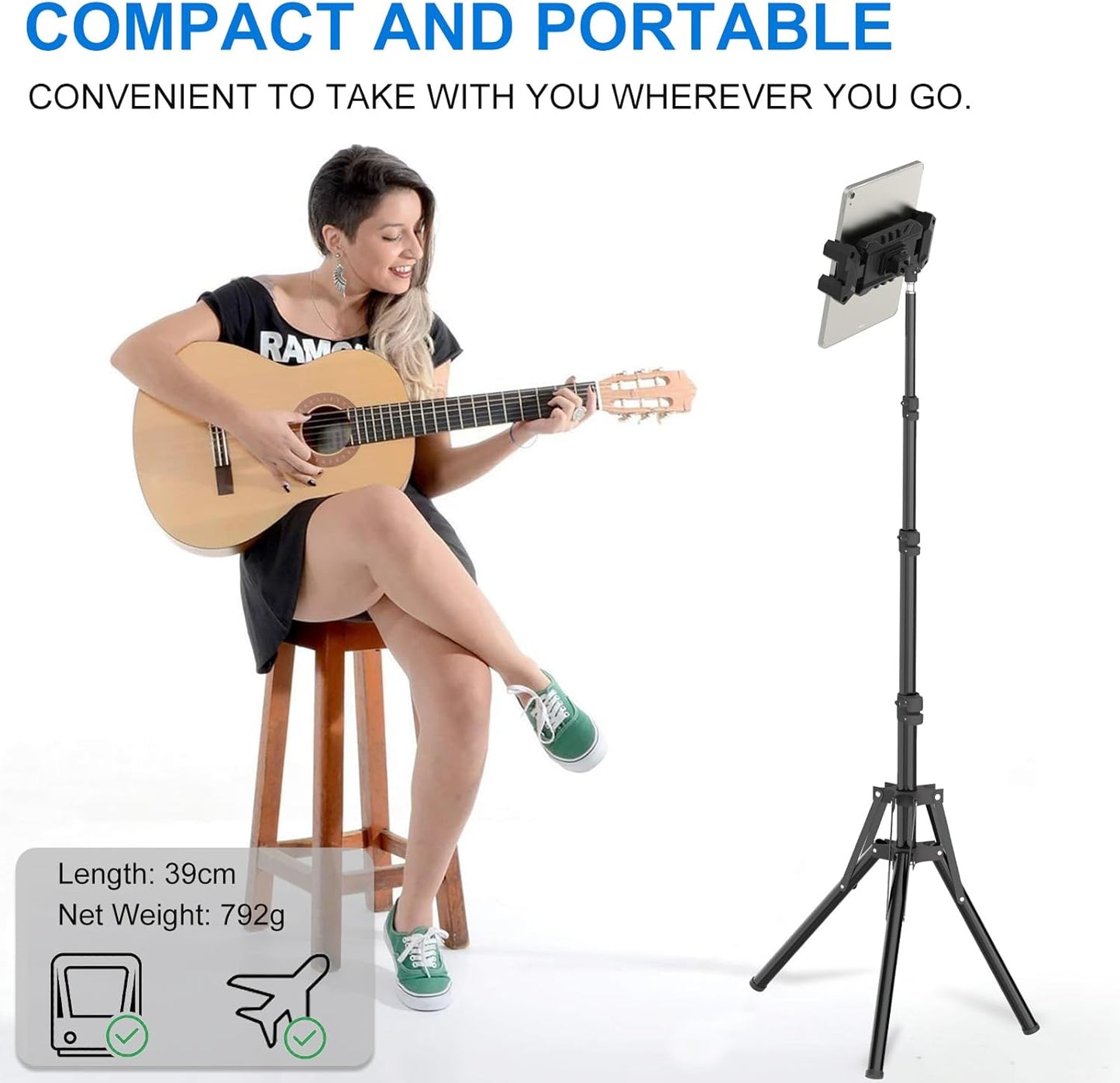 JUBOR 63" 360 4.7" 13.5" iPad Tripod Stand, Height Adjustable Tripod for Tablet, Rotation Tablet Floor Stand Mount